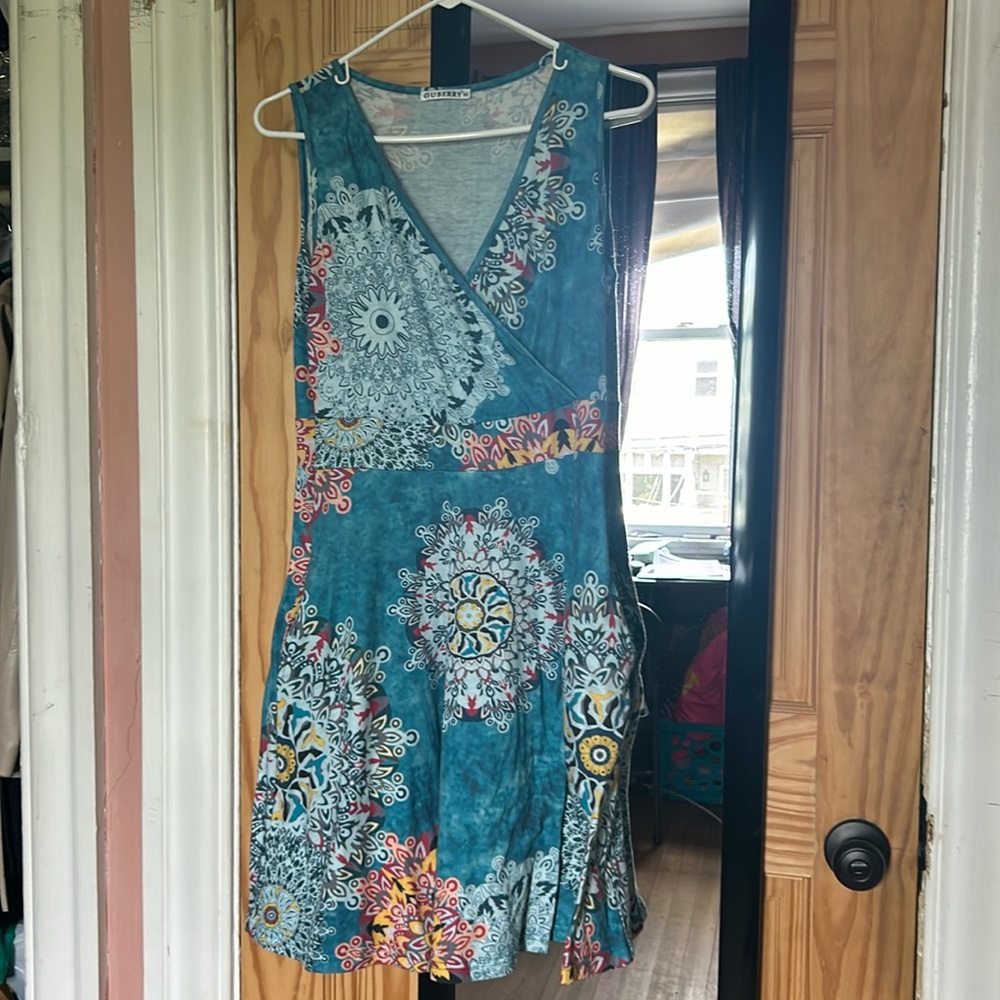 Blue wrap top dress with pockets